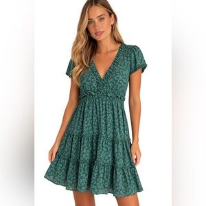 Marc Jacobs Silk Green Ruffle Tiered Dress Size 10 Floral Print Boho Cottagecore